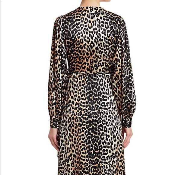 GANNI Stretch Silk Satin Leopard Wrap Dress, 4 - Picture 3 of 6